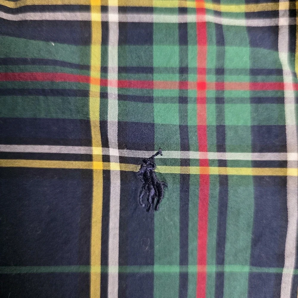 Ralph‎ Lauren Shirt Boys Youth Size 7 Green Blue Plaid Long Sleeve Button Down